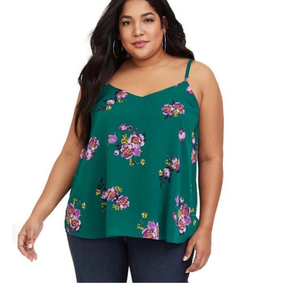 torrid Tops - Torrid Sophie Green Floral Chiffon Swing Cami